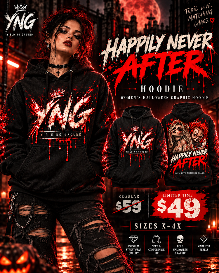 Happily Never After women's Halloween graphic hoodie by YNG - limited time $49