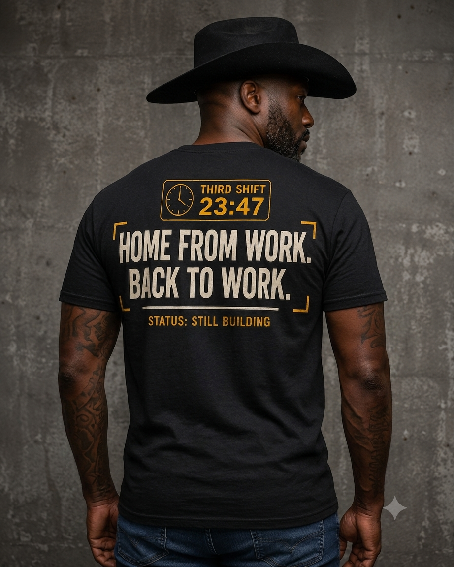 YNG Home From Work Tee in black, front view with YNG Yield No Ground chest logo