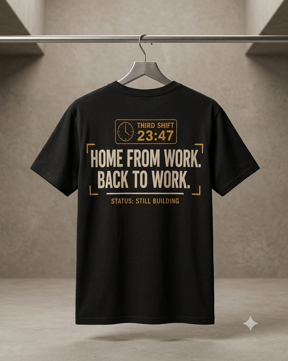 YNG Home From Work Tee in black, styled lifestyle photo