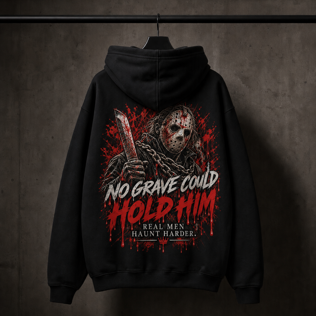 Haunt Harder men's black Halloween graphic hoodie by YNG, Real Men Haunt Harder — product view 3