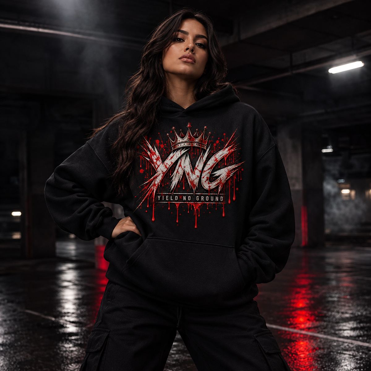 Buried Wrong black Halloween graphic hoodie by YNG, No Grave Could Hold Him — product view 2