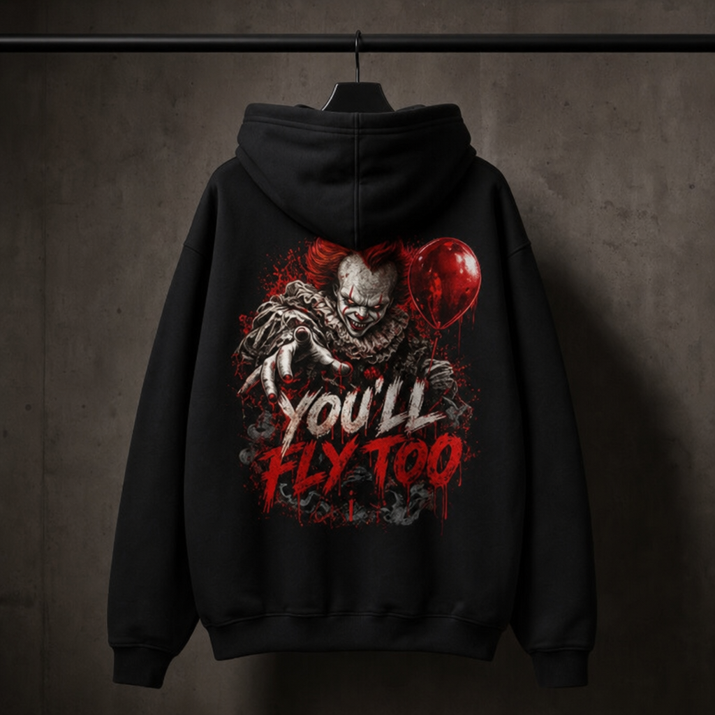 Dead Air black Halloween graphic hoodie by YNG, You'll Fly Too — product view 3