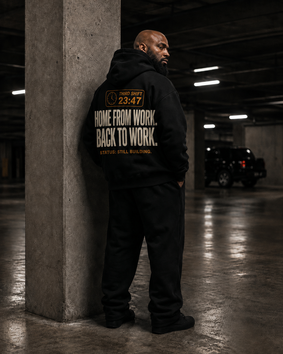 YNG Third Shift Hoodie in black, front view with YNG Yield No Ground chest logo